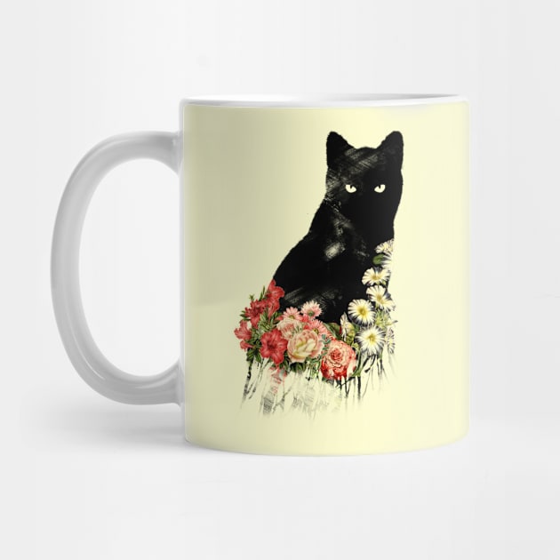 Black Cat Vintage Flower Good Luck by Tobe Fonseca by Tobe_Fonseca